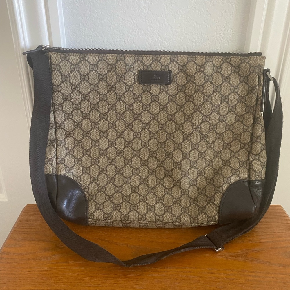 Gucci Beige and Dark Brown Men's Canvas Messenger Bag
